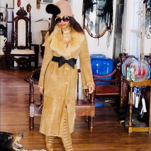 NOI Firenze Women Shearling Long Coat  Suede IT 44